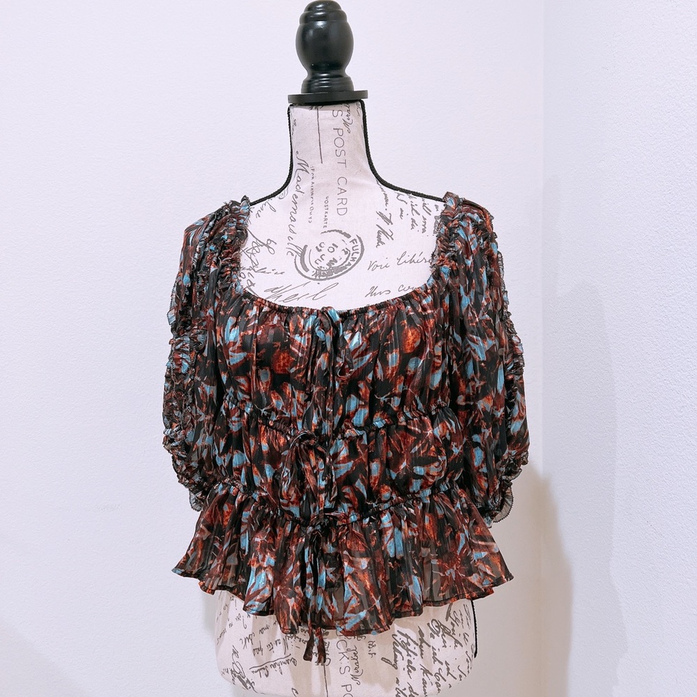 House of Harlow 1960 puff sleeves ruffle blouse Size L